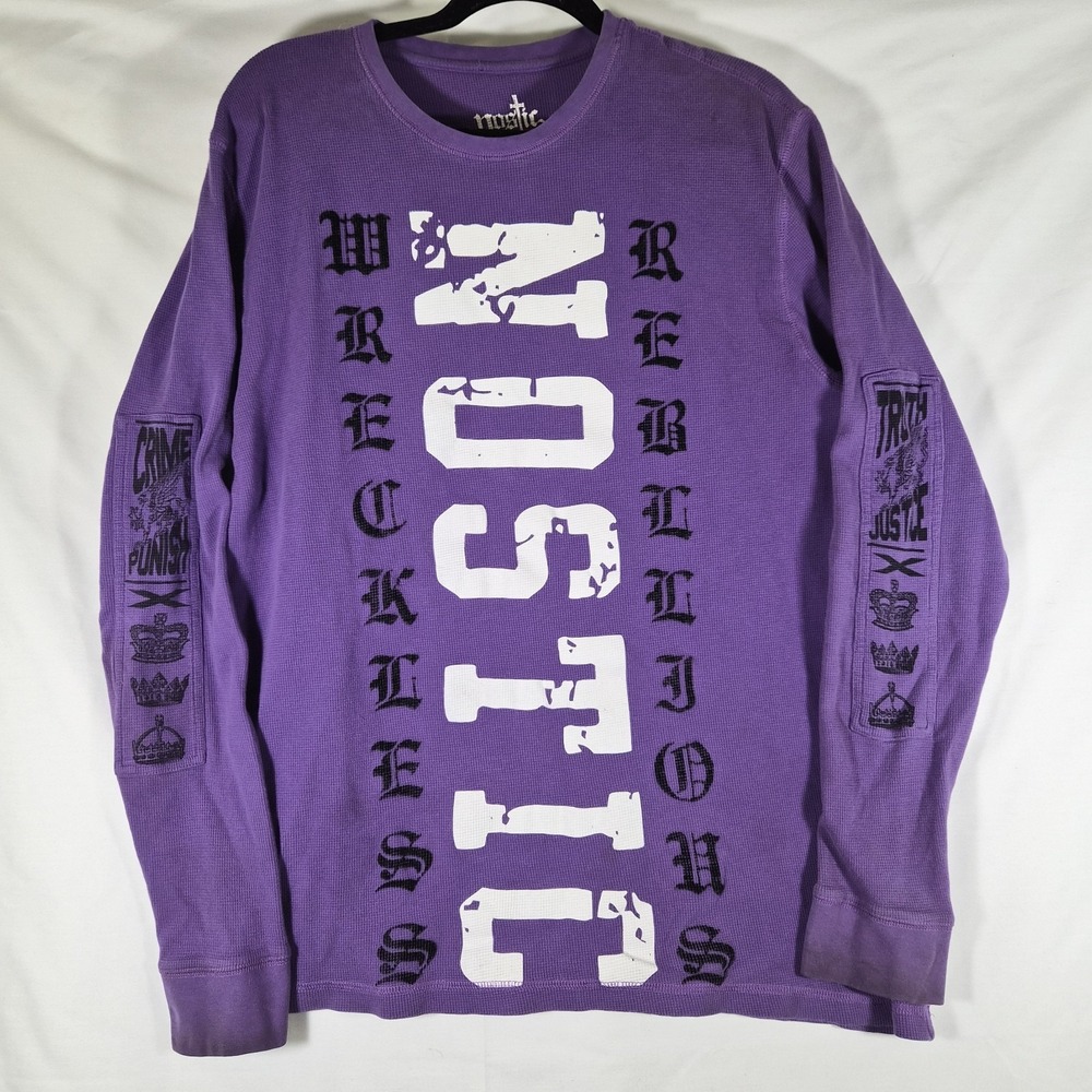 Nostic Wreckless Thermal Long Sleeve Shirt Men's 2XL Purple Gothic Y2K Waffle...